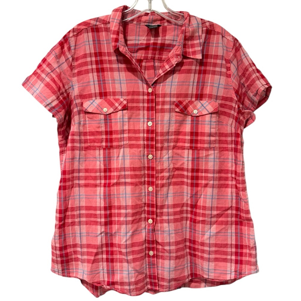 Eddie Bauer Red‎ Pink Cotton Plaid Women's Button-Down Blouse Shirt XL